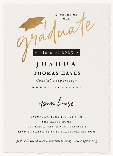Golden Mortarboard Graduation Announcements