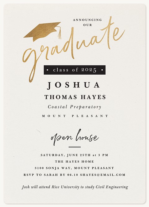 Golden Mortarboard Graduation Announcements