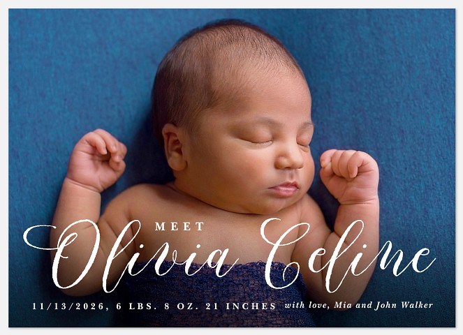 Calligraphic Name Baby Birth Announcements