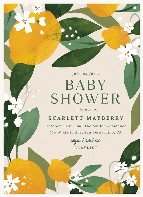 Flowering Citrus Baby Shower Invites