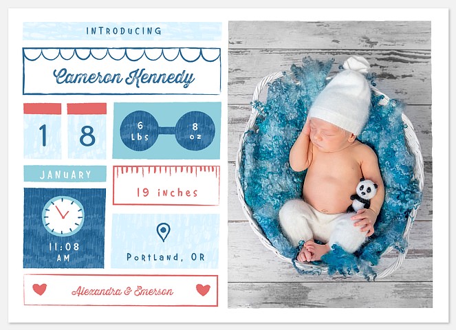Retro Stats Baby Birth Announcements