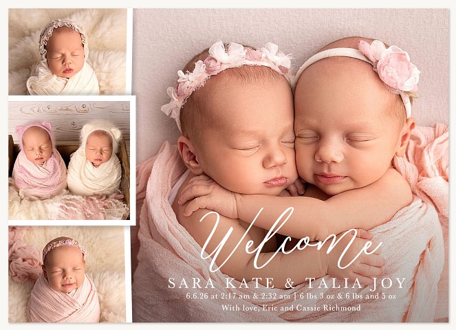 Modern Script Twin Birth Announcements