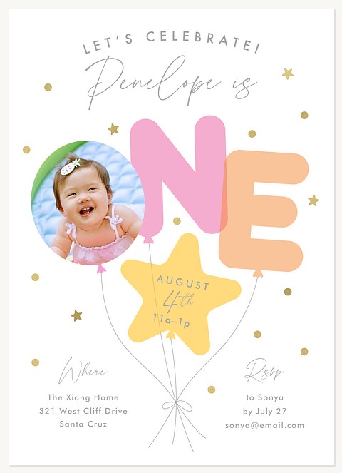 One Balloon Kids Birthday Invitations