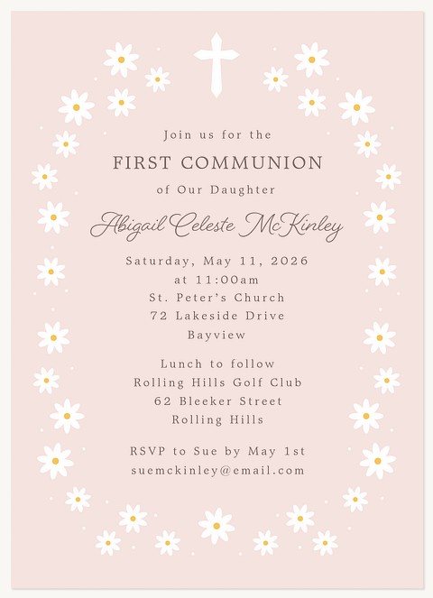 Daisy Frame First Communion Invitations