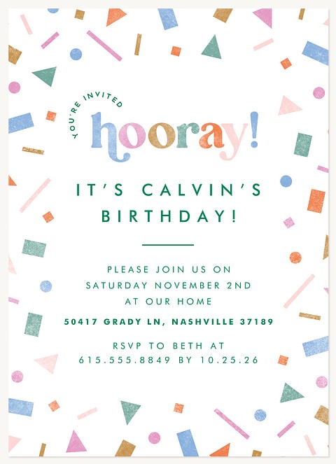 Whimsical Confetti Kids Birthday Invitations