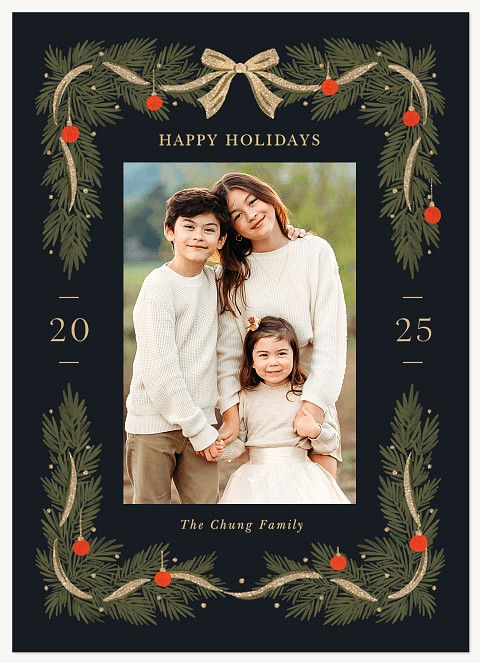 Golden Bow Personalized Holiday Cards