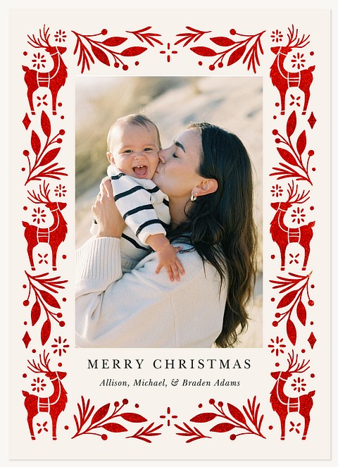Red Reindeer Personalized Holiday Cards