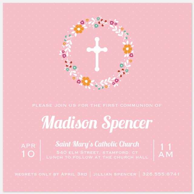 Floral Blessings First Communion Invitations