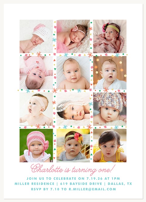 Collage Whimsy First Birthday Invitations