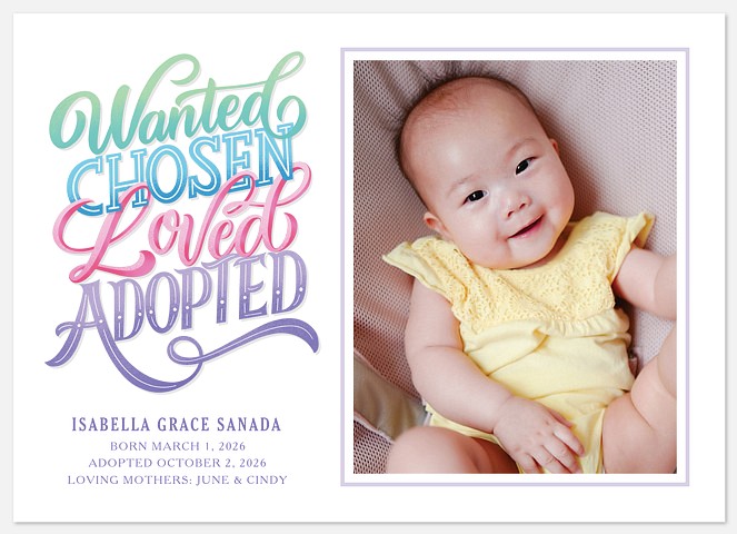 Rainbow Adoption Baby Birth Announcements