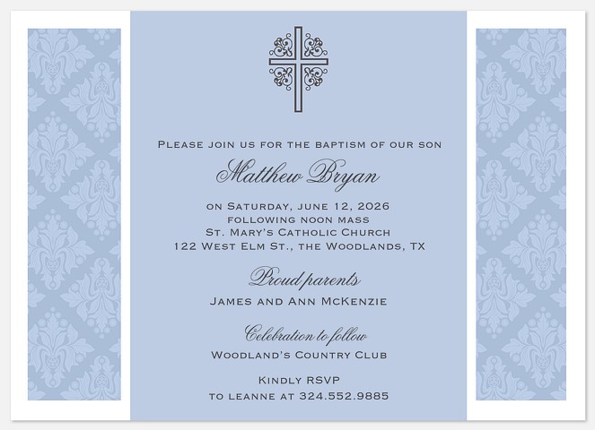 Victorian Blue Baptism Christening Invitations