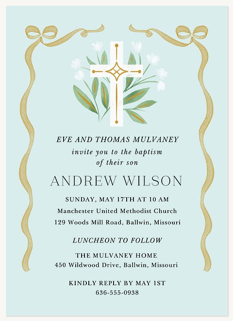 Ribbon And Cross Baptisms & Christening Invitations