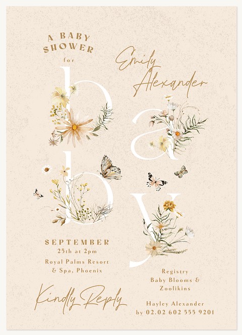 Floral Letters Baby Shower Invites