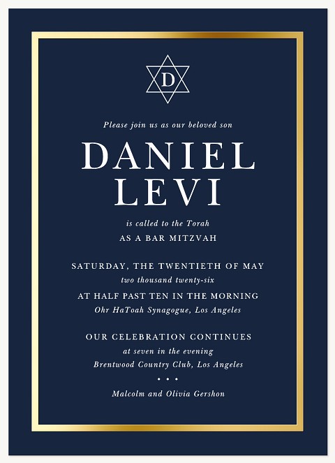 Starred Monogram Bar Mitzvah Invitations