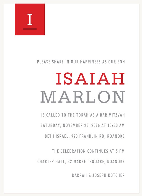 Modern Bookmark Bar Mitzvah Invitations