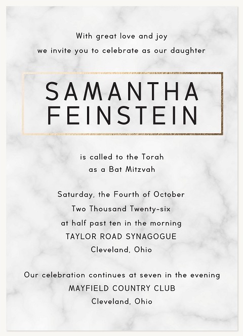 Marbled Occasion Bat Mitzvah Invitations
