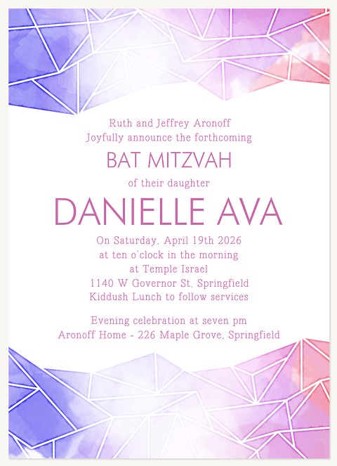 Geo Watercolors Bat Mitzvah Invitations