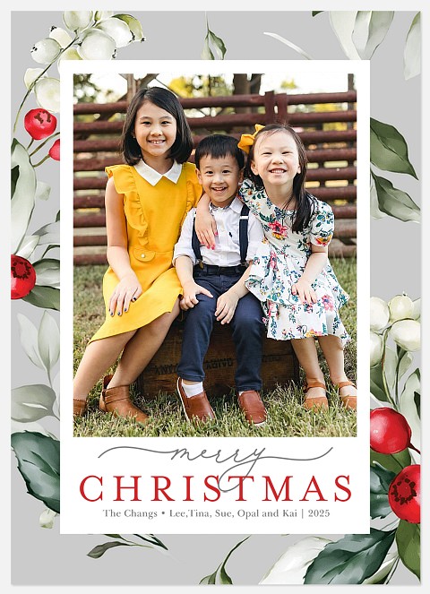 Grey Holly Holiday Photo Cards