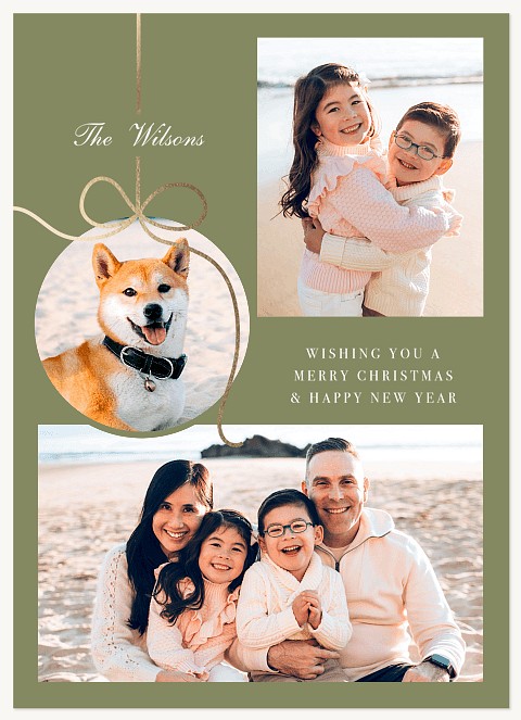 Golden Bow Ornament Personalized Holiday Cards