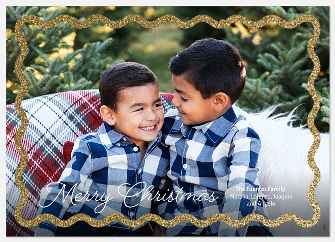 Sparkling Wavy Frame Holiday Photo Cards