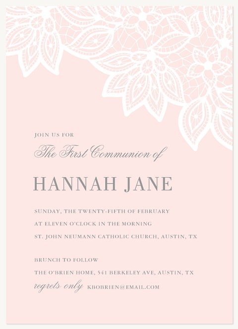 Chantilly Overlay First Communion Invitations