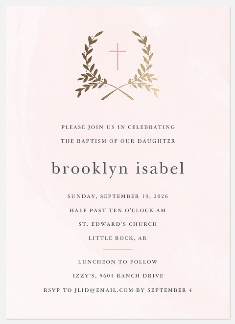 Crossed Laurels Baptism Christening Invitations