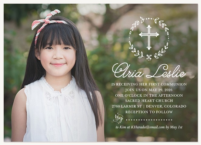 Wreathed Cross First Communion Invitations
