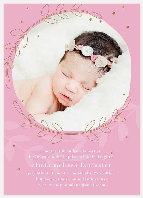 Graceful Wreath Baptism Christening Invitations