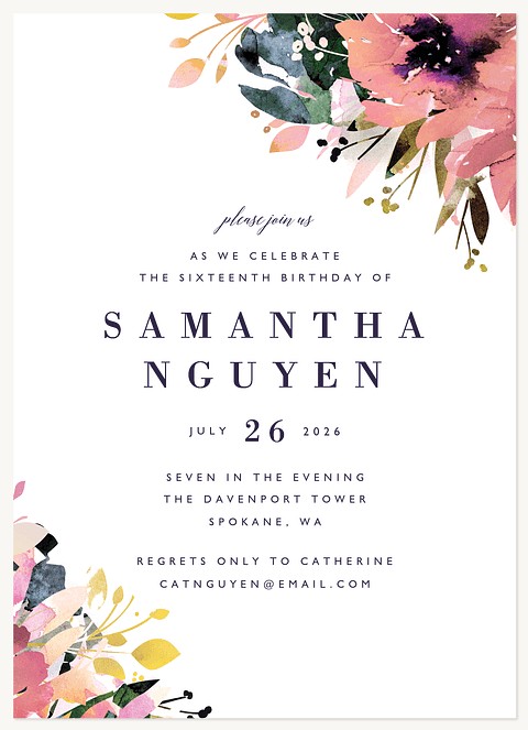 Painted Garden Teen Birthday Invitations