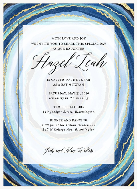Gilded Agate Bat Mitzvah Invitations