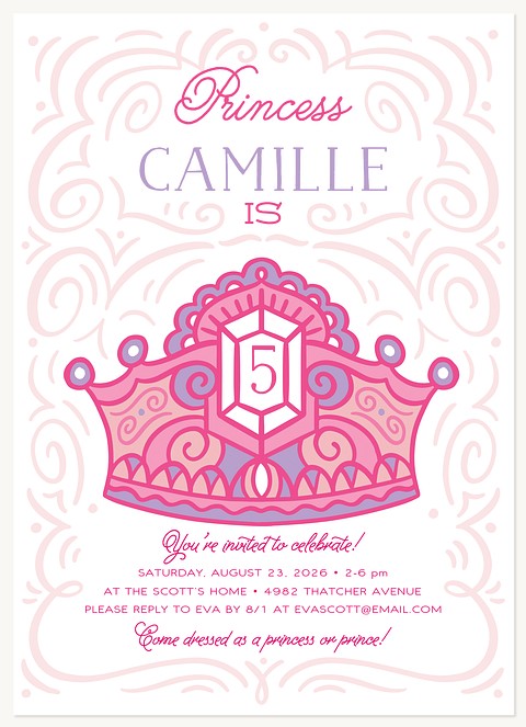 Pink Tiara Kids Birthday Invitations