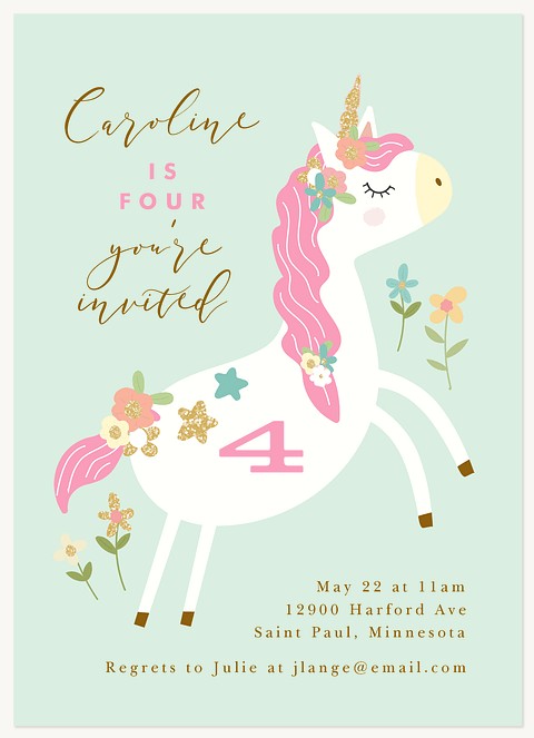 Jumping Unicorn Kids Birthday Invitations