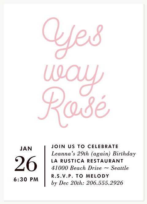 Yes Way Rosé Adult Birthday Party Invitations