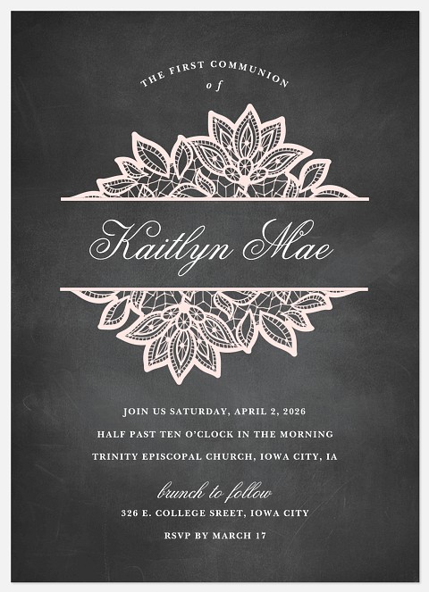 Chalkboard Lace First Communion Invitations