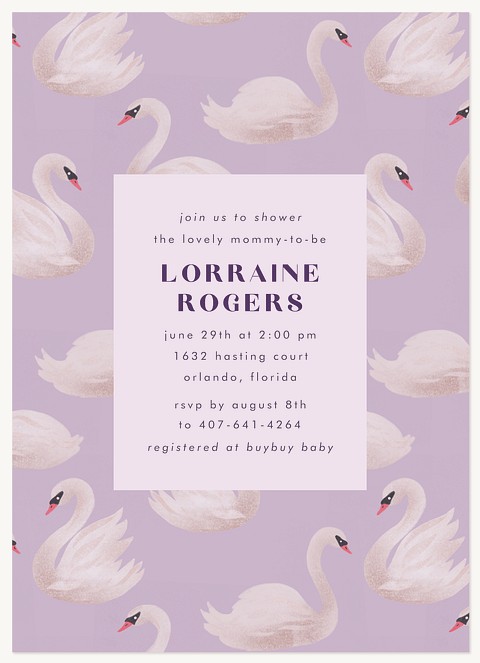 Lavender Swans Baby Shower Invites