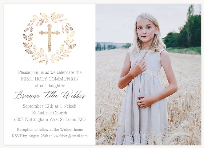 Gilded Wreath First Communion Invitations