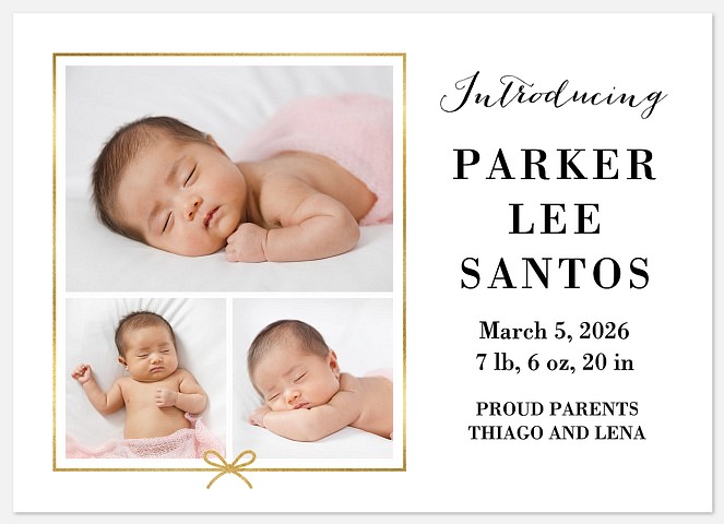 Gold Ribbon Baby Birth Announcements