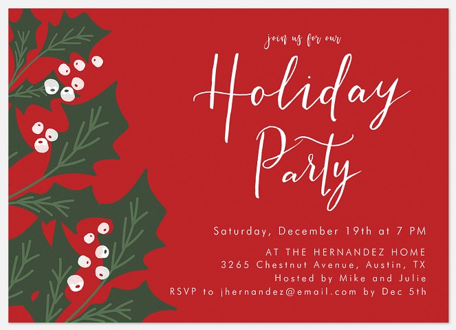 Holiday Holly Holiday Party Invitations