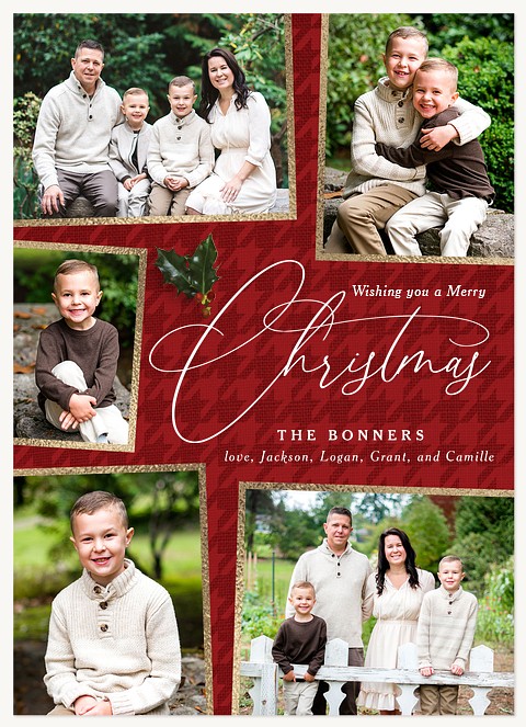 Gilded Houndstooth Personalized Holiday Cards