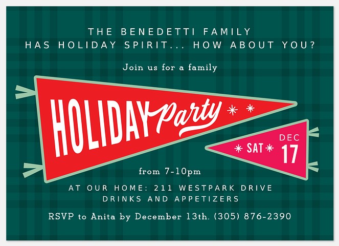 Cheer Pennant Holiday Party Invitations