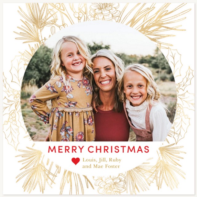 Wreath in Gold Personalized Holiday Cards