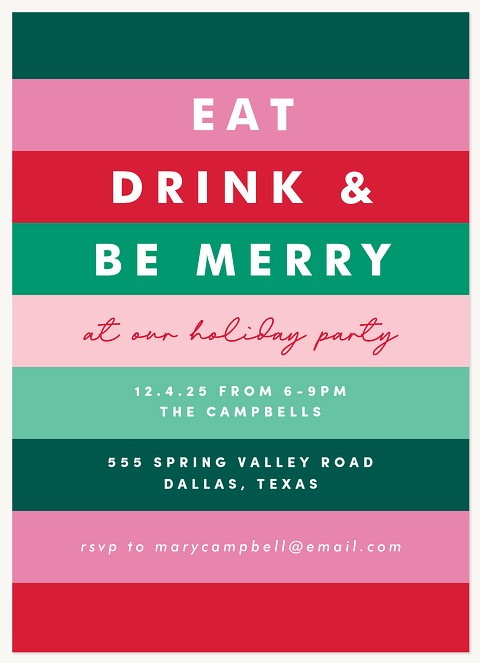 Festive Stripes Holiday Party Invitations