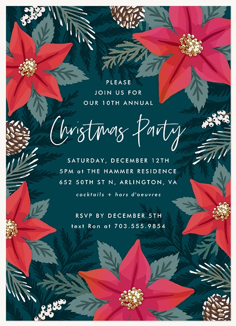 Festive Poinsettias Holiday Party Invitations