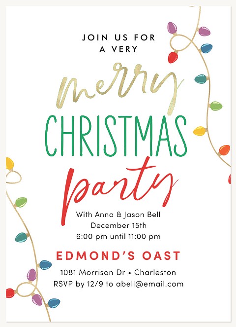 Colorful Gold Lights Holiday Party Invitations