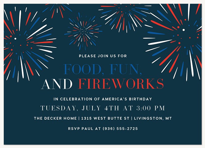 Food, Fun & Fireworks Summer Party Invitations