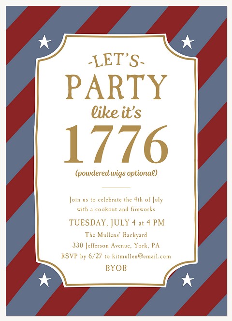 1776 Party Summer Party Invitations
