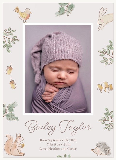Woodland Animals Baby Announcements