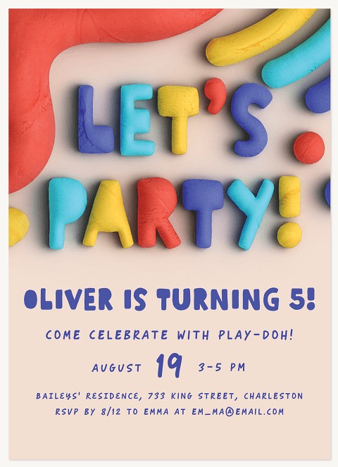 Play-Doh Letters Kids Birthday Invitations