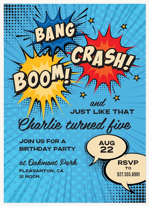 Bang, Boom, Crash! Kids Birthday Invitations
