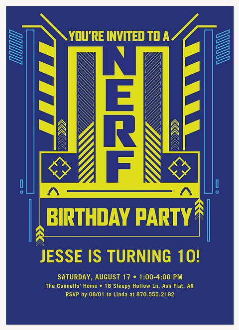 Nerf Neon Tech Kids Birthday Invitations